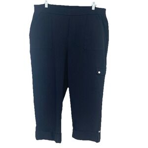 Susan Graver Cargo Crop Pull On Pants Black Large Premium Stretch Casual Travel